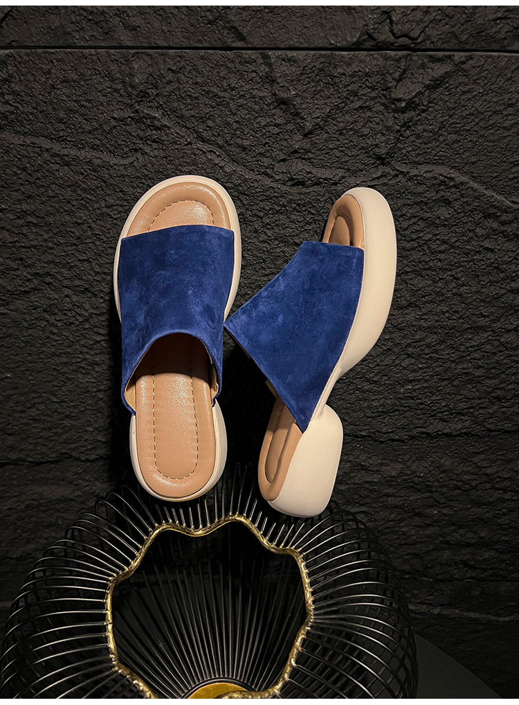 Dép sandal nữ quai ngang đế dày gót 5 cm, mềm êm, đi biển hè — xanh lam, nâu sẫm chi tiết 14