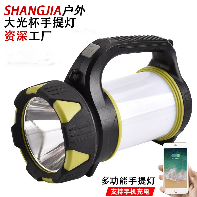 Luz portátil de luz fuerte transfronteriza con luz lateral USB de carga al aire libre linterna de emergencia multifuncional camping reflector al por mayor