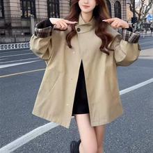 2025春季新款撞色风衣短外套女廓形高级感宽松显瘦百搭英伦风大衣
