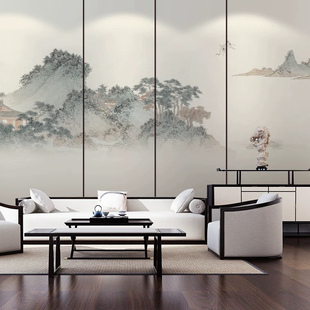 New Chinese Style Landscape Pavilion Living Room Wallpaper Modern Ink Bedroom Bedside Wall Cloth Study Tea Room Office Mural