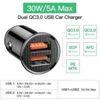 Мини-автомобильное зарядное устройство для быстрой зарядки 4.0 3.0 FCP SCP USB PD30W для быстрой зарядки, полностью совместимое