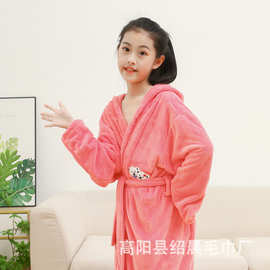批发珊瑚绒儿童洗澡浴袍秋冬吸水可爱连帽款睡袍浴衣男女大童浴裙