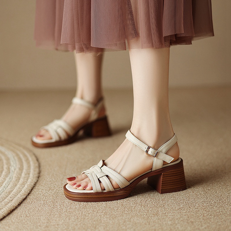 Retro summer sandals platform open toe heels