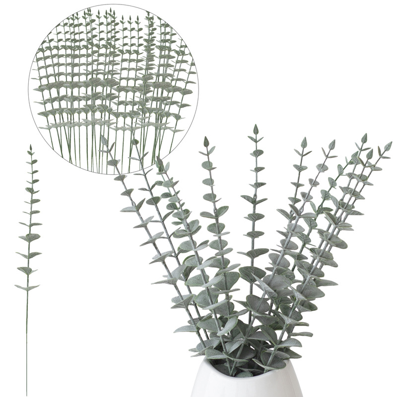 Cross-Border Artificial Eucalyptus Leaf Stems Single Eucalyptus Leaves Green Branches Decoration Home Furnishings Green Plants Wholesale