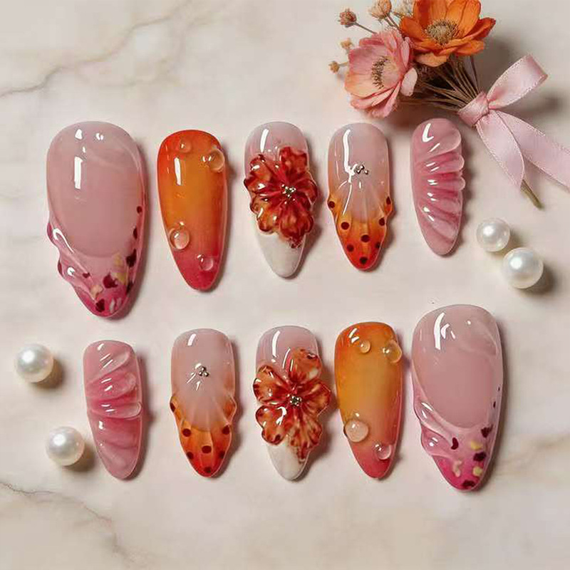 121 Cross-border 24-piece popular wearable nail set wholesale nude mirror powder amber nail patches light luxury style manicure 121 Cross-border 24-piece popular wearable nail set wholesale nude mirror powder amber nail patches light luxury style manicure