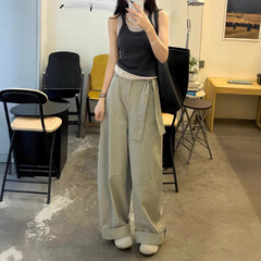 美式复古灰色工装阔腿牛仔裤女小个子高腰宽松显瘦直筒裤休闲长裤
