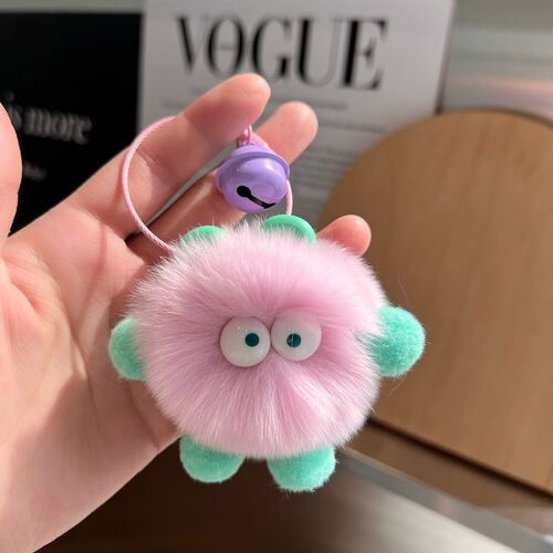 Cute Rex Rabbit Fur Small Briquettes Car Keychain Pendant Korean Internet Celebrity Plush School Bag Pendant Gift