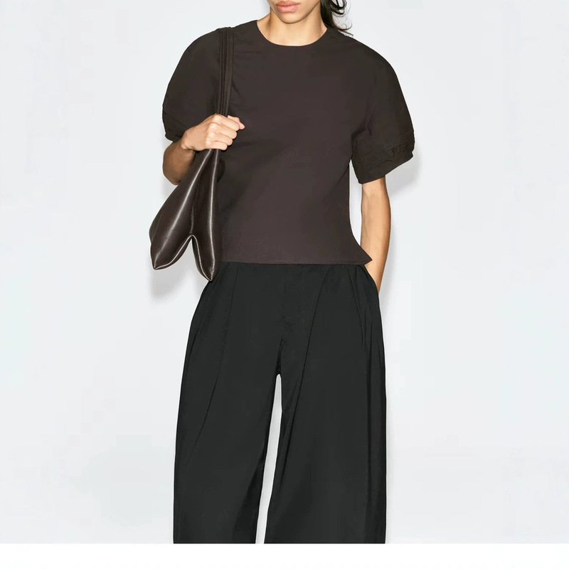 C brand women's clothing 1348512001 pleated cotton shirt dark brown 2026 autumn new product 1348512003 C brand women's clothing 1348512001 pleated cotton shirt dark brown 2026 autumn new product 1348512003