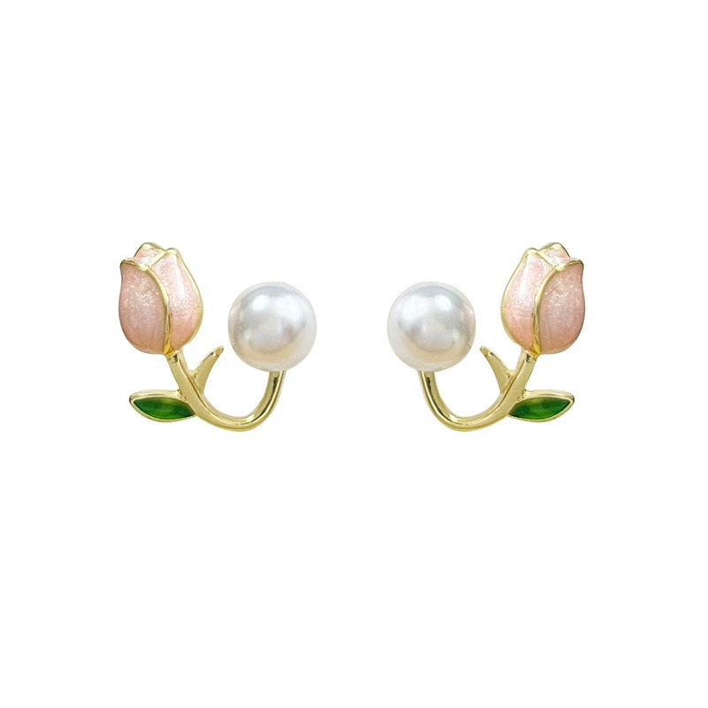 Серебряная игла, маленький дизайнерский летний серьги из жемчуга, проба серебро 925, цветочный, тренд сезона