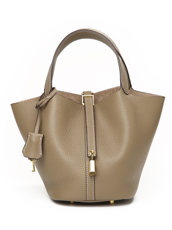 Bolsa de mano de nicho de piel de vaca de alta versión, bolsa de cestas de verduras, cuero real de gran capacidad, bolsa de cubo de alta calidad.