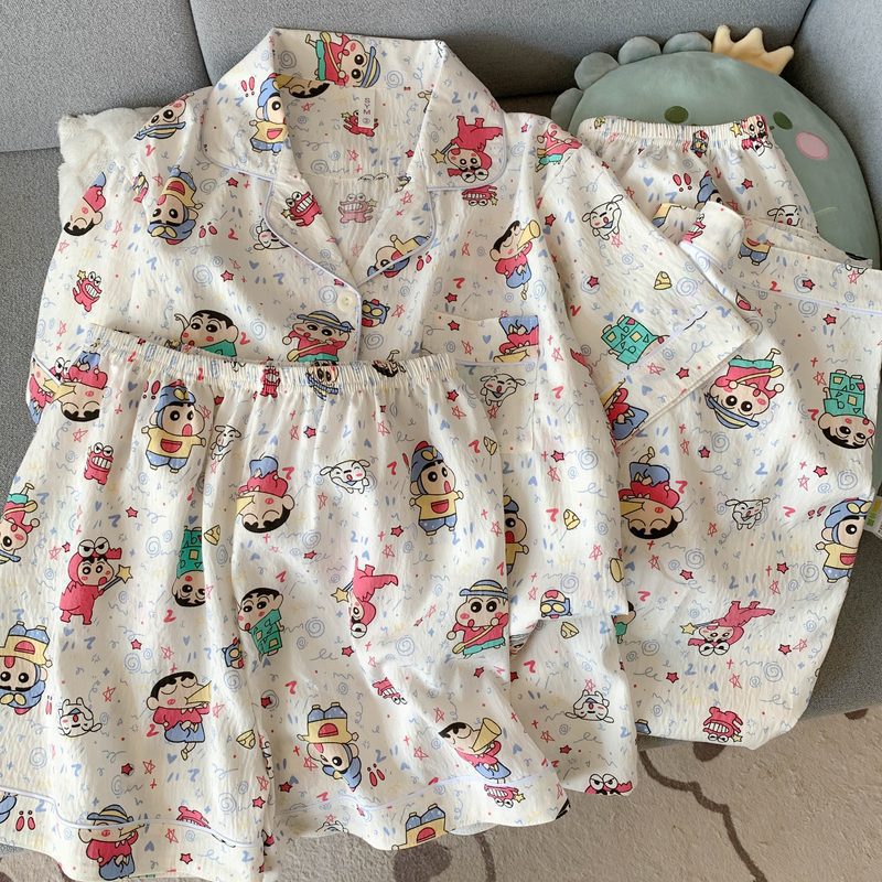 Japonés helloKitty nube de algodón puro pijamas de pareja verano de manga corta para mujer servicio a domicilio de tres piezas para hombre