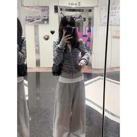 韩系春秋穿搭连帽条纹卫衣休闲卫裤套装女松弛慵懒风氛围感两件套