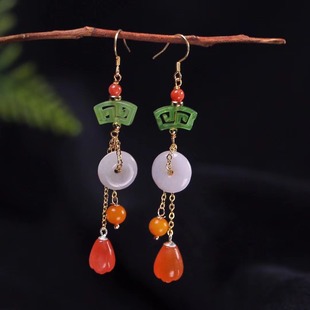 Factory DIY jewelry new products on the new natural jade South Red Jade earrings 14k package gold buckle silver ear hook Jasper earrings