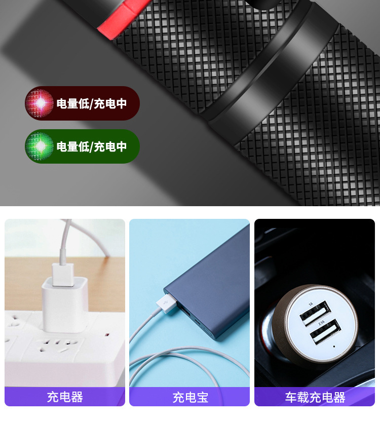 High-power Woods' purple flashlight 365nm UV identification tobacco and wine anti-counterfeiting fluorescent agent cat ringworm detection lamp