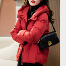 紅色短款羽絨服女士冬裝2022年新款高端奢華鴨絨連帽小個子厚外套