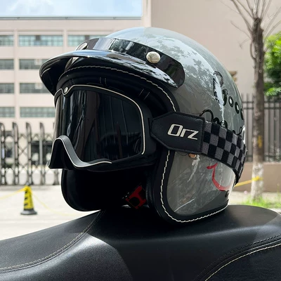 Motosiklet kaskı (dəbilqə) – Safety Helmet for Men and Women, 3C - cement-gray-good-morning-retro-black-tea-goggles-m