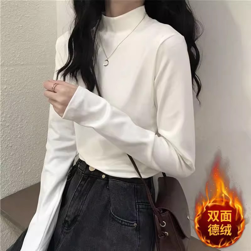 Genuine German fleece ~ Soft and skin-friendly high-neck German fleece base layer shirt, new autumn style, mid-neck inner layer, long-sleeved T-shirt.