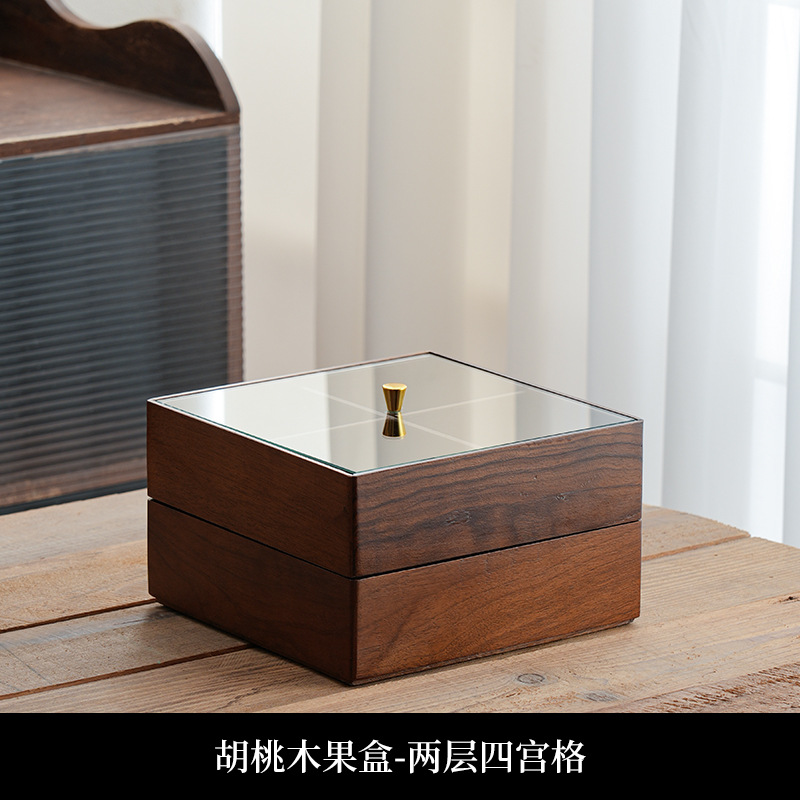 Nuevo estilo chino de nueces de madera seca bandeja de frutas casera sala de estar mesa de té semillas de melón dulces caja de nueces caja de almacenamiento de madera sólida