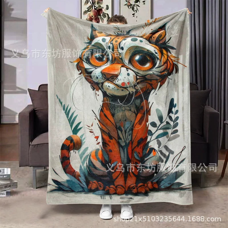 Простой мультяшный маленький тигр мягкий и удобный фланелевый одеяло