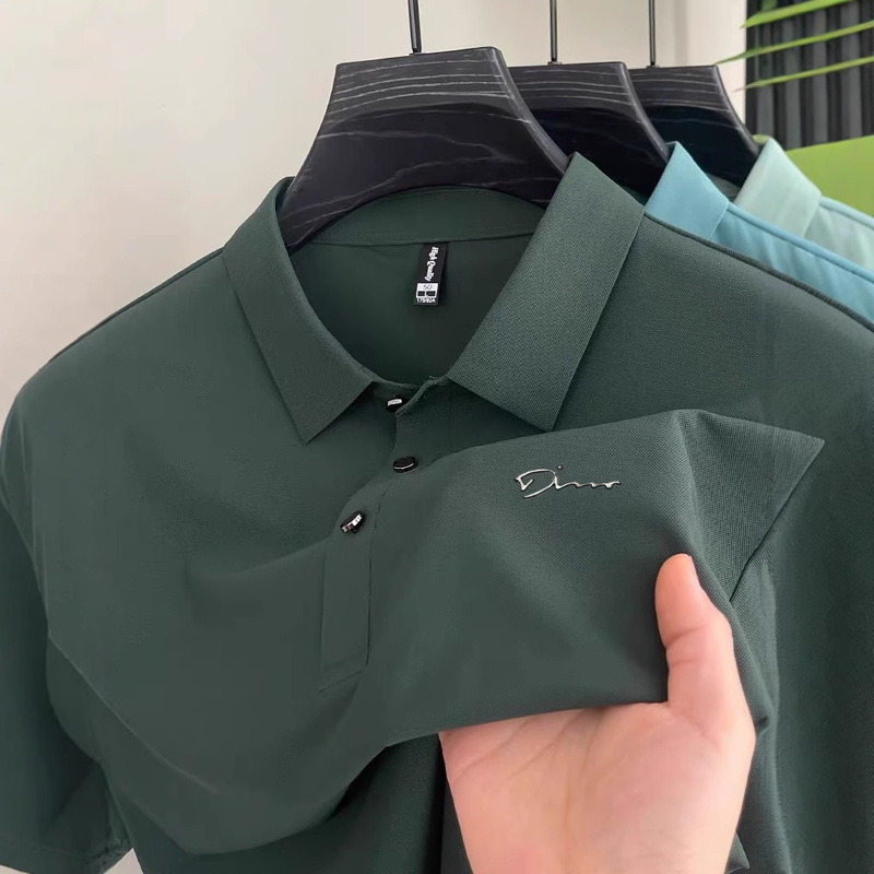 2025 New Summer Style Seamless Short-Sleeved T-Shirt for Men, Light and Mature Casual, Fully Seamless Breathable Lapel Men's Polo Shirt