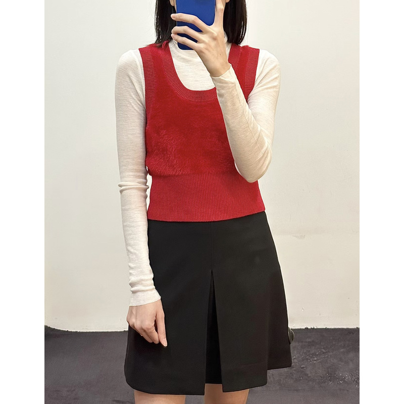 In Stock Cs Women's Clothing 1136935002 Short Scoop Neck Ribbed Vest Autumn and Winter 1136935001