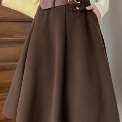 时尚毛呢半身裙秋冬女2025新款气质大摆裙松紧高腰中长款垂感伞裙