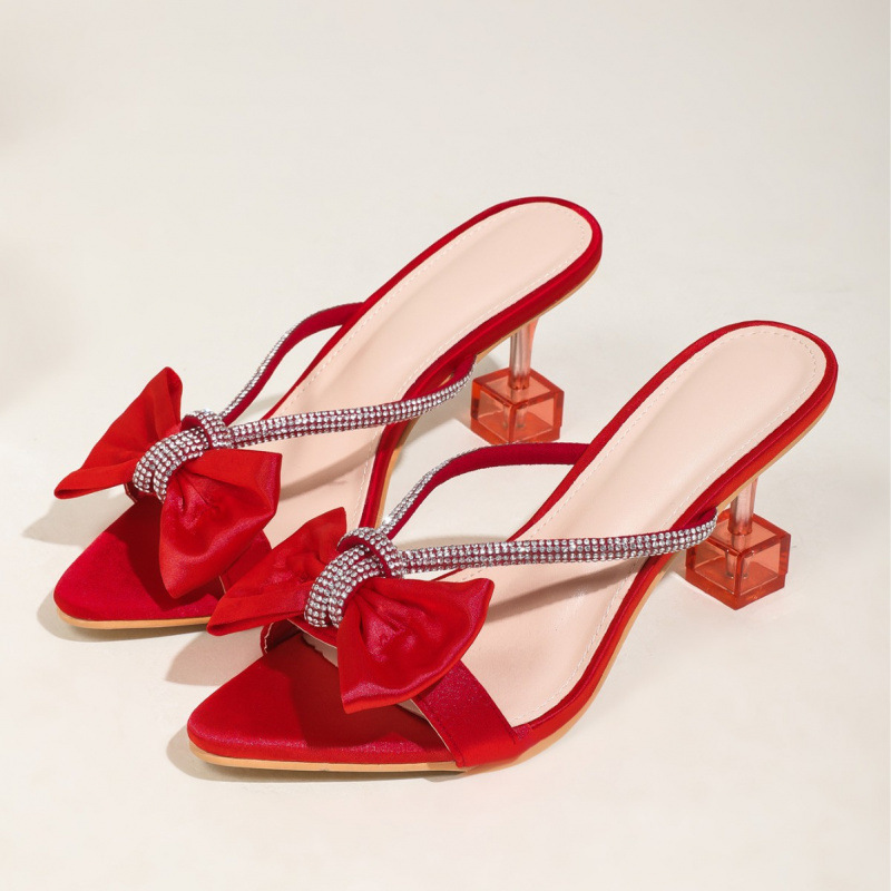 Stiletto Heels with Pointed Toe and Bow Design, Exquisite and Versatile, Fashionable Sandals, Women's High Heels, High-End Stiletto Heels