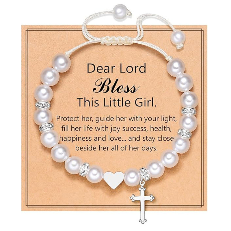Heart-shaped pearl bracelet for women, shell pearl and diamond ring, cross woven white pearl bracelet, pearl cross bracelet