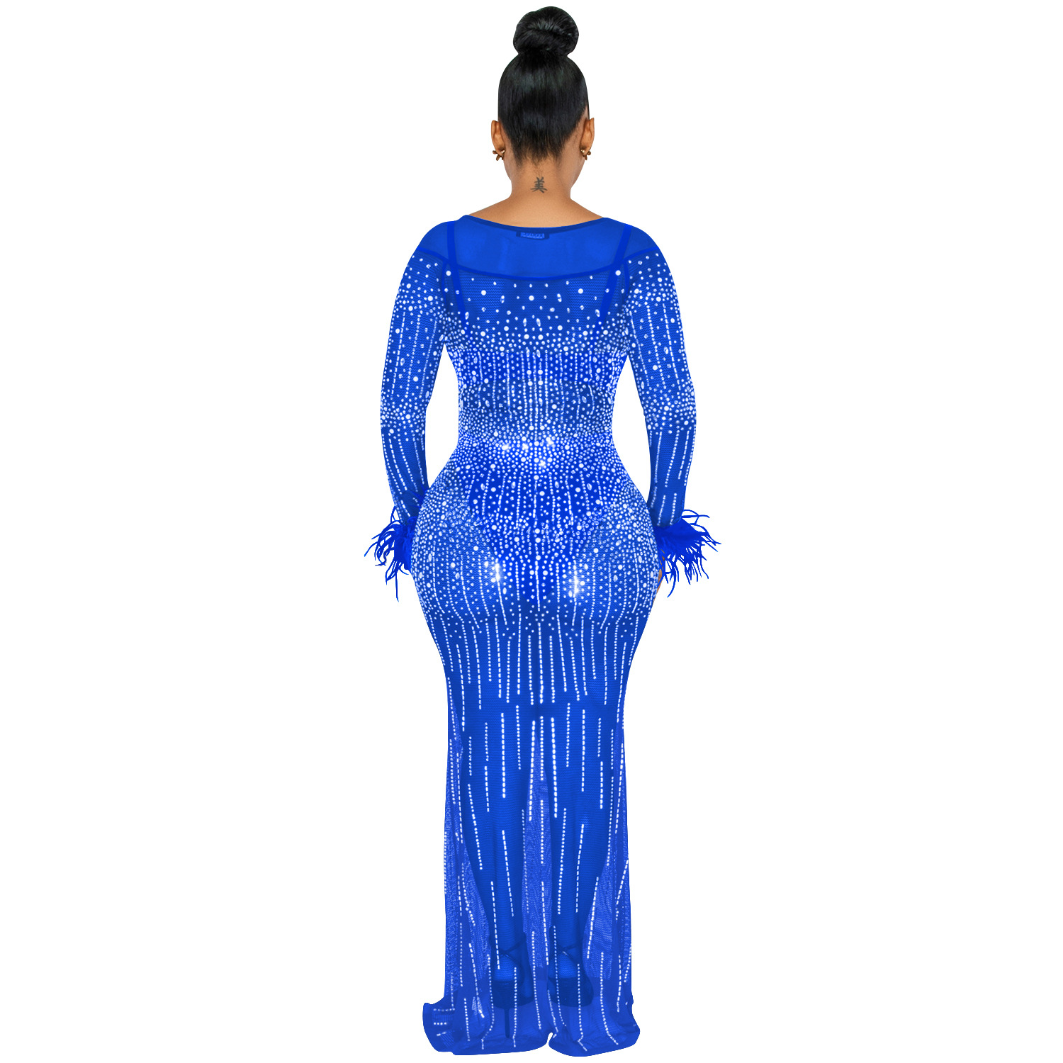 Hot Diamond Mesh See-Through Long-Sleeved Prom Dress NSXYZ110917