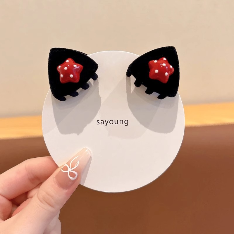 Niños lindos oídos gatos pequeños clip de agarre niñas otoño invierno lateral broche clip de cabello de Año Nuevo rojo roto clip de cabello tocado