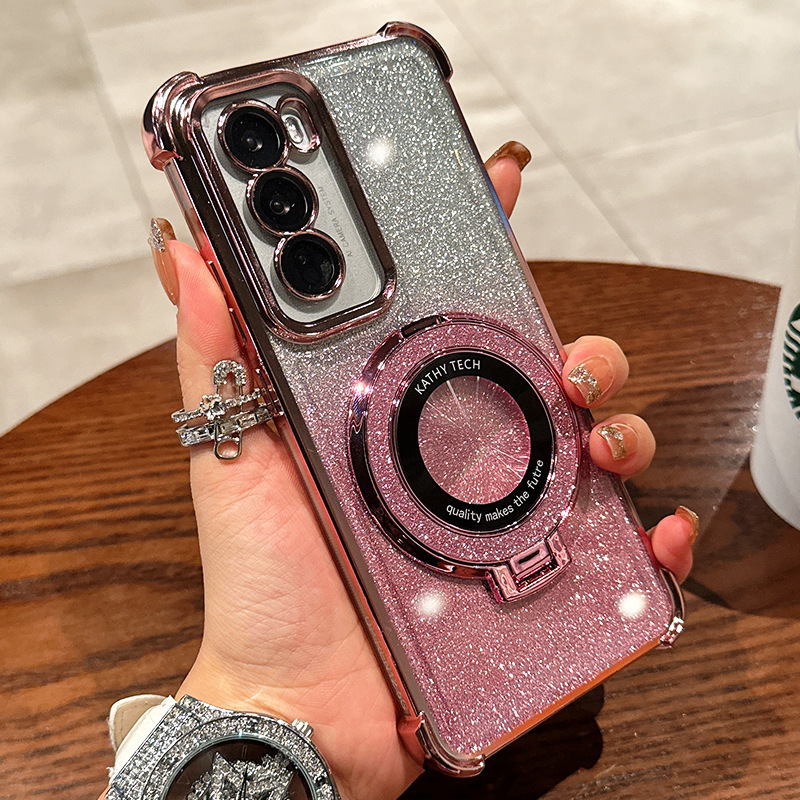 Electroplated magnetic bracket for Samsung S25u mobile phone case A35 anti-drop cover S24P gradient glitter A55 lens film
