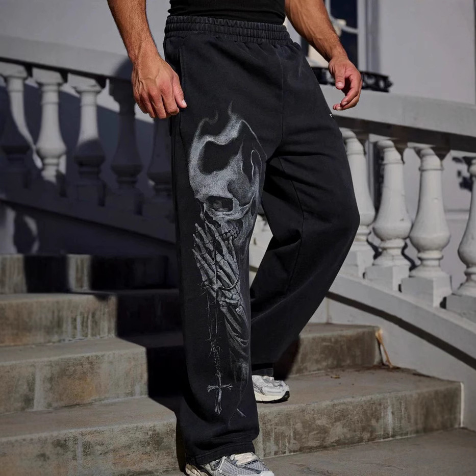 Cross-Border Hot Sale New Autumn and Winter 3D Horror Skull Print Sweatpants Casual Loose Trendy Long Pants Men's Sweatpants