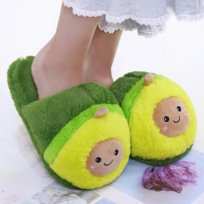 Nuevo invierno cálido chica aguacate zapatillas Zapatillas de algodón de felpa lindo de la historieta casa pareja zapatos gruesos de algodón