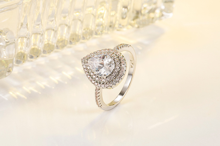 Fashion Water Droplets Copper Rings Inlay Zircon Copper Rings 1 Piece