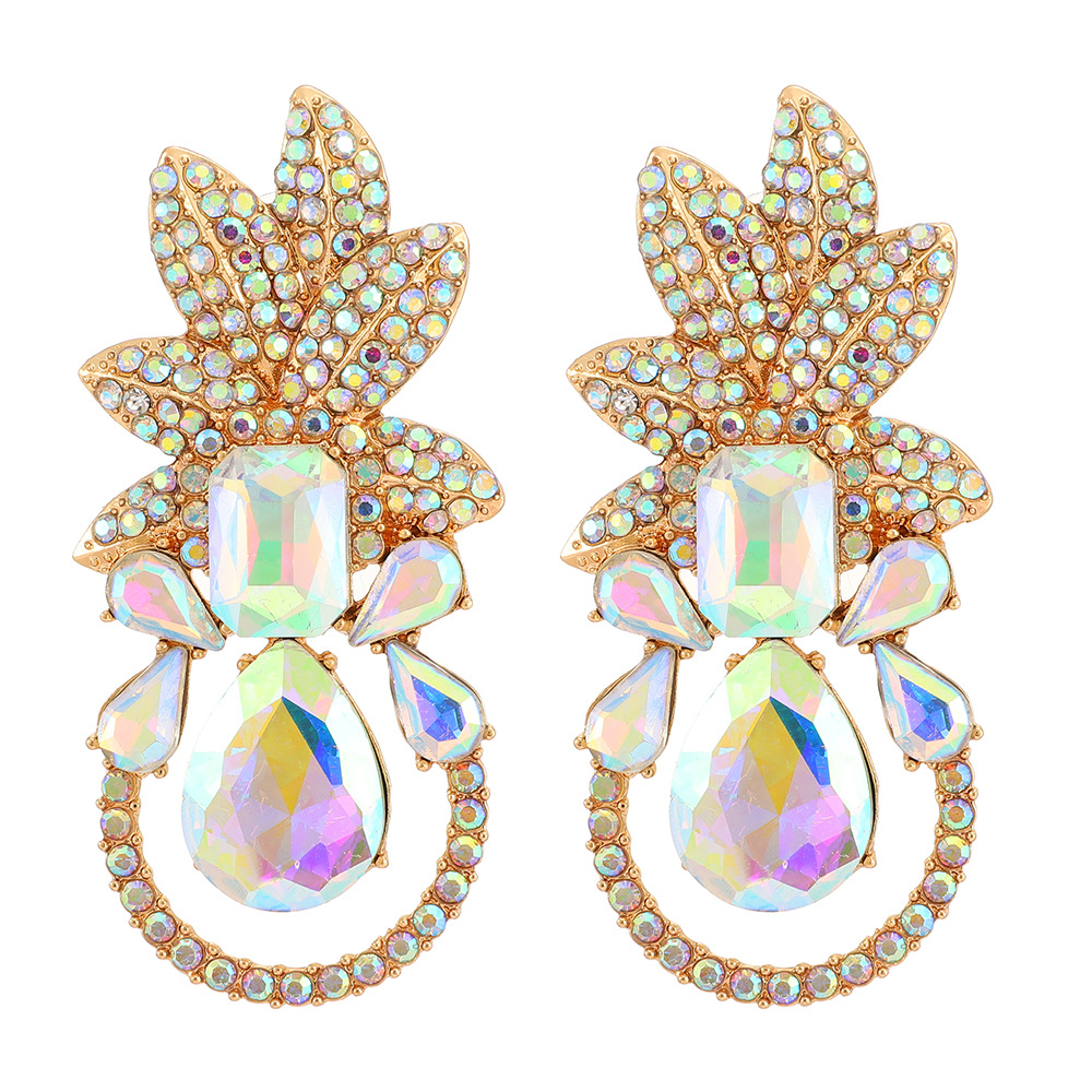 Elegant Luxurious Lady Leaf Alloy Inlay Artificial Gemstones Women's Earrings display picture 4