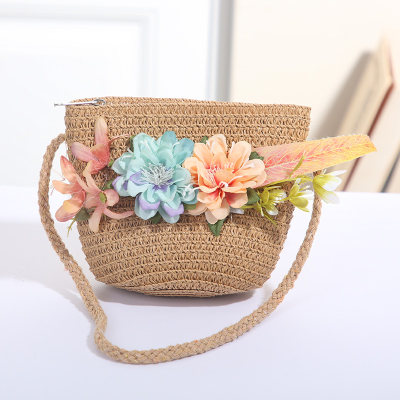 Women's Mini Straw Flower Bow Knot Fashion Bucket Zipper Shoulder Bag Handbag Crossbody Bag display picture 1