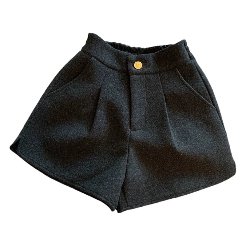 [Фабричный источник в наличии Прямые волосы] Утолщенные шерстяные шорты с широкими штанинами и разрезом Женская Свободная верхняя одежда с высокой талией Ботинки Брюки