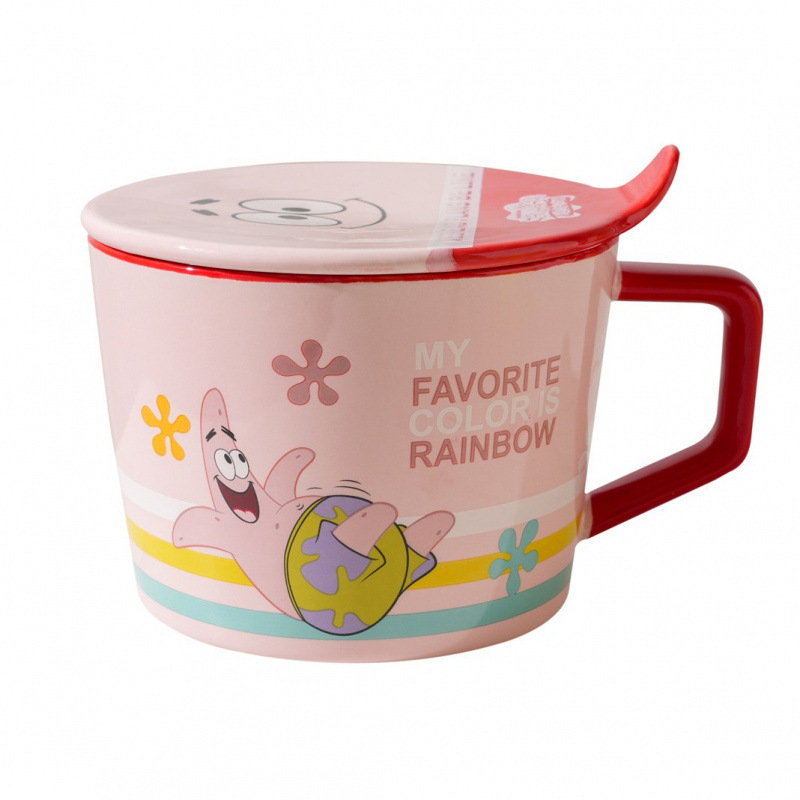 Bob Esponja cerámica con cubierta de espuma taza de fideos tazón set de cubiertos pareja casero regalo de cumpleaños inwind