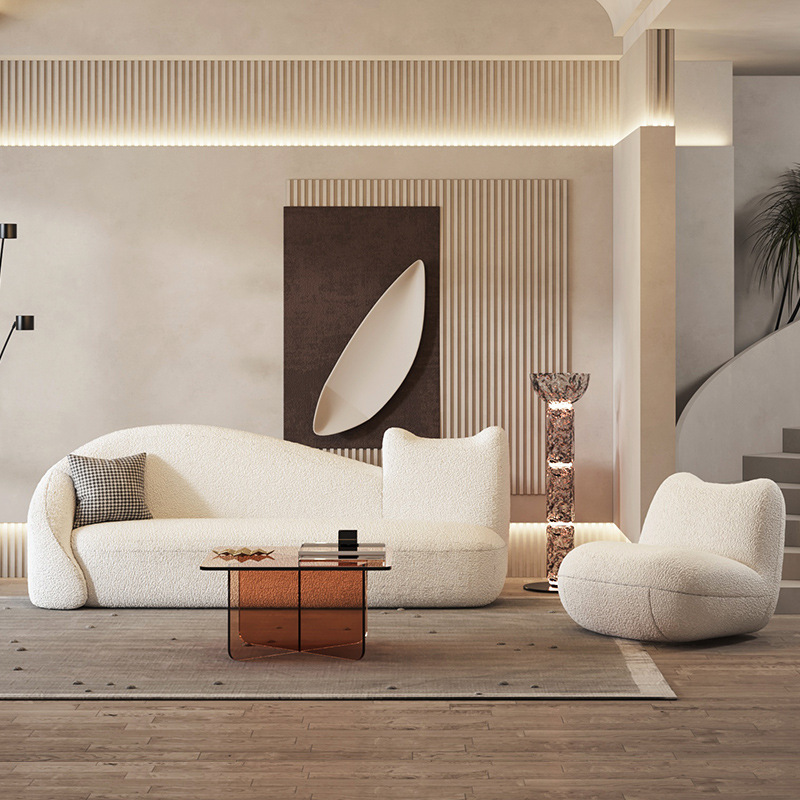 Modern Minimalist Nordic Style for Both Small and Large Apartments, Double-Sized Irregular Cream-Style Light Luxury Curved Cloud Suite Living Room Trendy Fabric