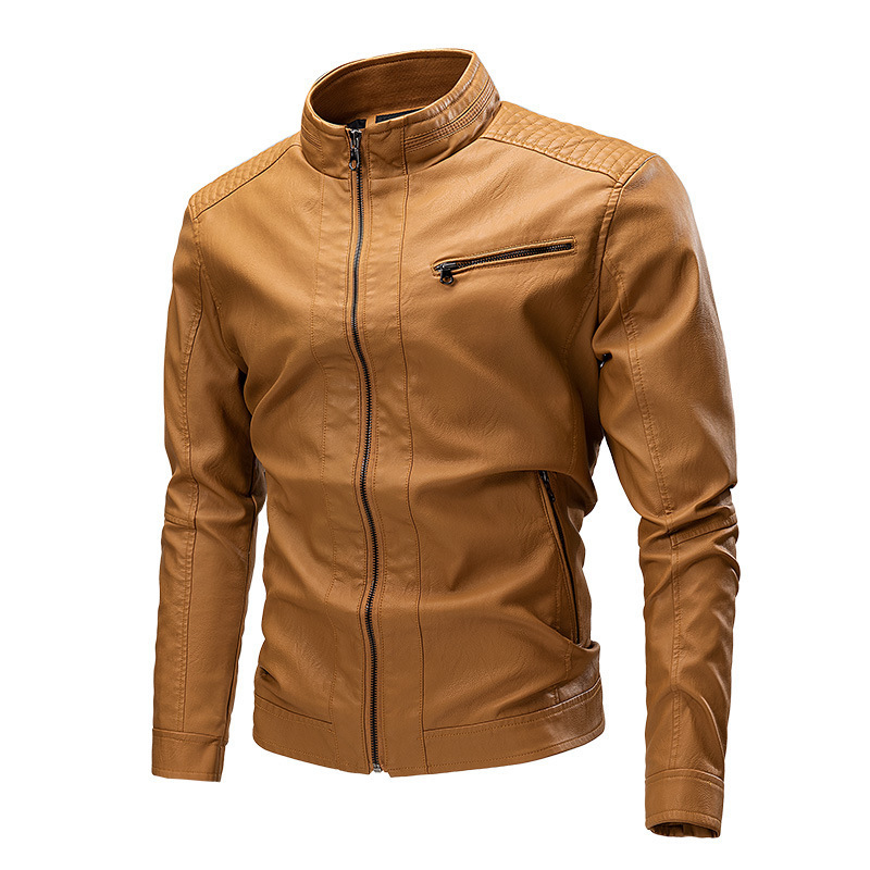 Comercio exterior 2024 chaqueta de cuero de color sólido para hombres jóvenes chaqueta de cuero de locomotora de hombres chaqueta de cuero fábrica directa