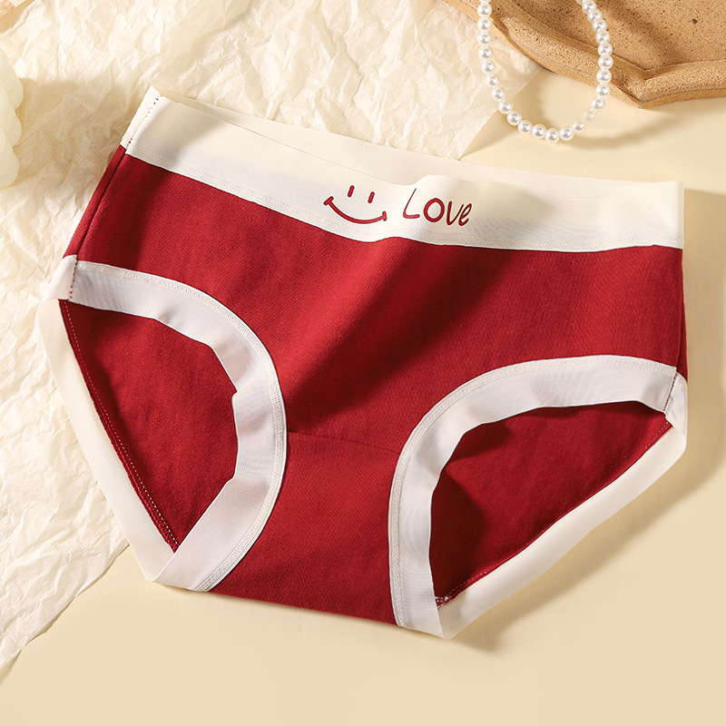 Gran año de vida rojo lindo impresión de dibujos animados pantalones íntimas de mujer casada de Año Nuevo bolsas de cintura sin marcas de cadera algodón antibacteriano entrepierna