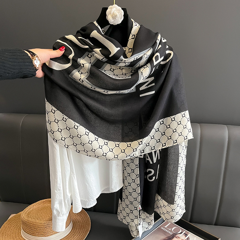 Baumwoll-Leinen-Schals für Damen im Jahr 2023, neuer koreanischer karierter warmer Schal für Frühling und Herbst, modisch und vielseitig, dünner Schal_voghion.com