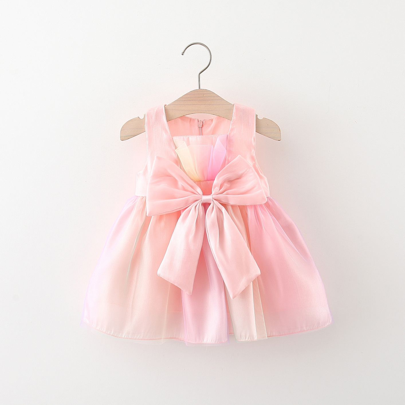 Cute Solid Color Bow Knot Cotton Girls Dresses display picture 3