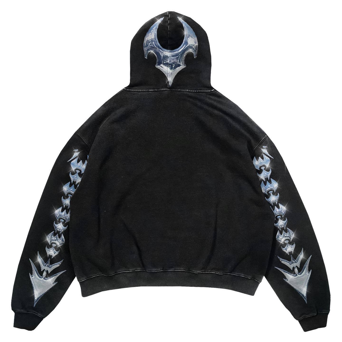 2022 Yeni ve Kış Y2K Akrep Baskılı Ceket Sonbahar Uzun Kollu Bol Kapüşonlu Sweatshirt_voghion.com