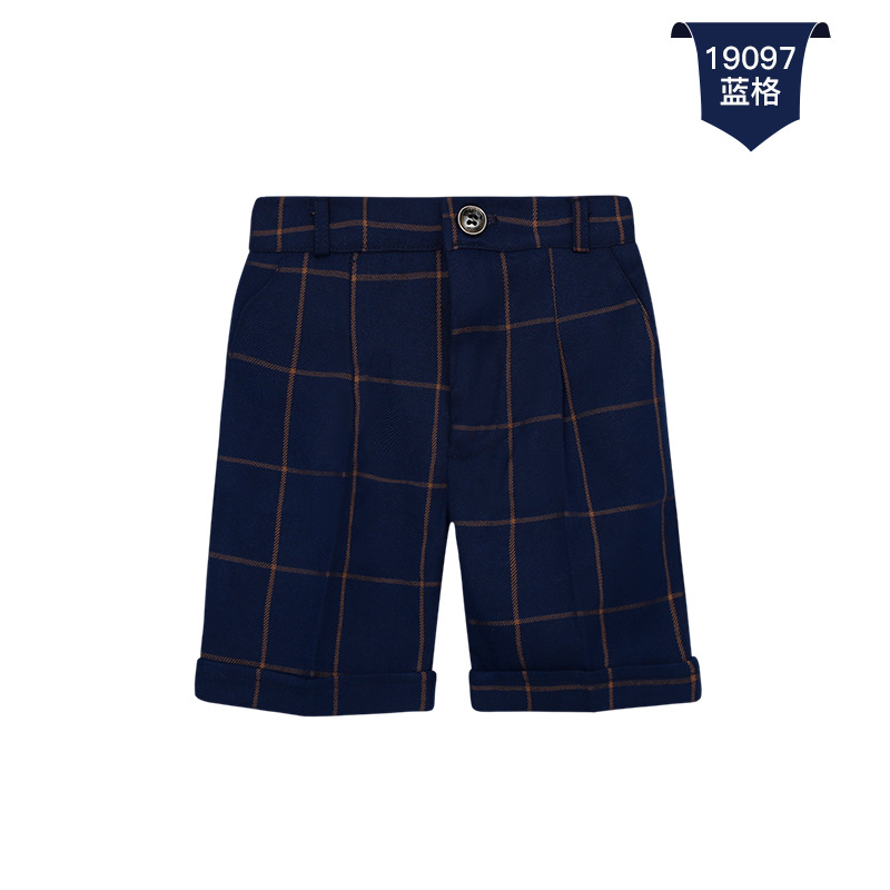Children's Summer School Uniform Shorts, Suit Pants, Five-Point Pants, Elastic Waist, Boys' Plaid Pants, Elementary School Students' Casual Summer Wear