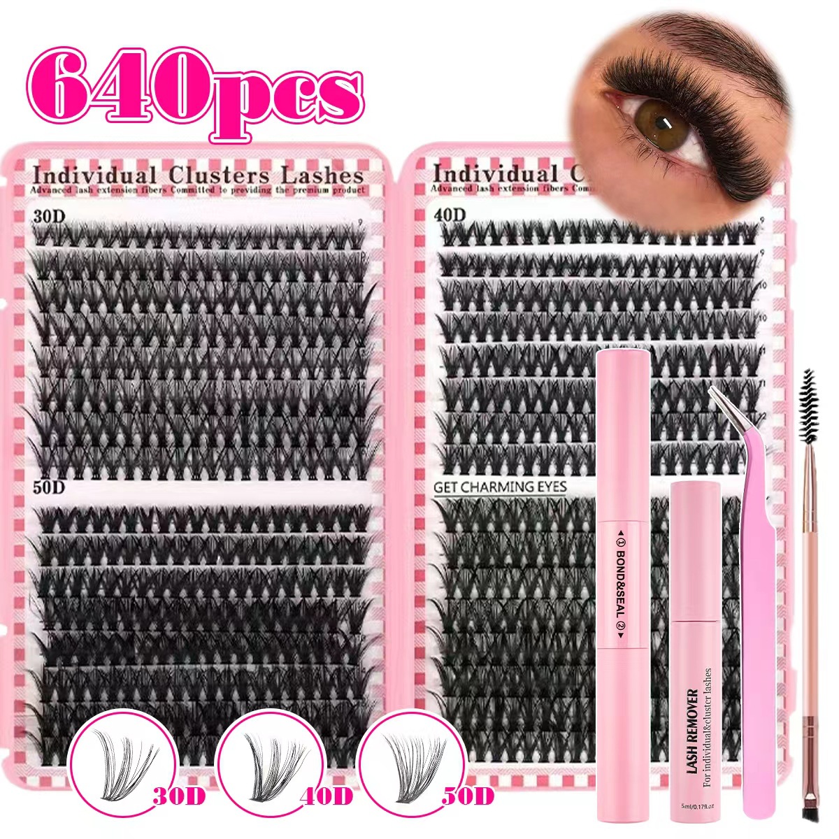 Transfronterizo DIY pestañas falsas 32 líneas de pestañas libro 30p40p50p-640 conjunto de herramientas de encapsulación D-Queduo mezcla