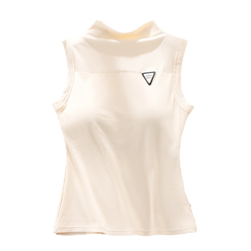 Otoño e Invierno Calefacción de terciopelo ropa interior térmica engrosada sin costura medio cuello alto cepillado chaleco térmico taza fija bottoming top