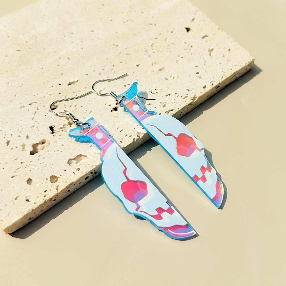 Acrylic Material Halloween Festival Blade, Skull, Ghost, Grimace Pattern 1 Pair Funny Blade Skull Ghost Asymmetrical Laser Acrylic Women's Drop Earrings Earrings
