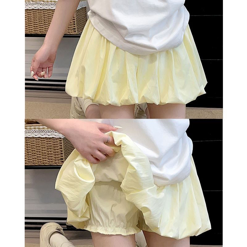 蓝色蓬蓬花苞裙女款高腰显瘦a字半身裙小个子防走光灯笼短裙厂家|undefined