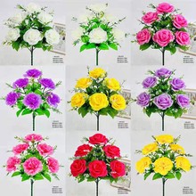 单支花假花玫瑰花装饰干花绢花布花塑料花房间装饰花小把花束